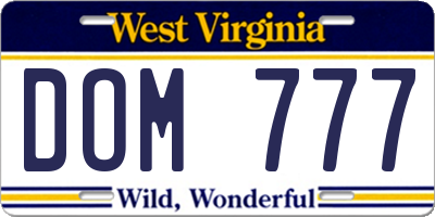 WV license plate DOM777