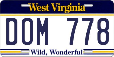 WV license plate DOM778