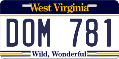 WV license plate DOM781