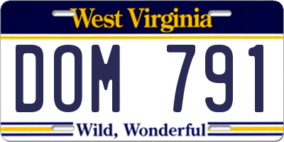 WV license plate DOM791