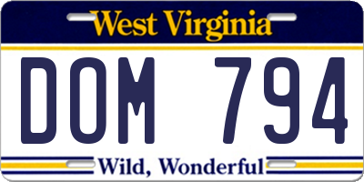 WV license plate DOM794