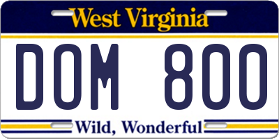 WV license plate DOM800