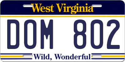WV license plate DOM802