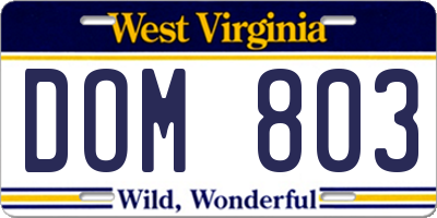 WV license plate DOM803