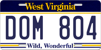 WV license plate DOM804