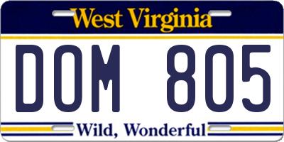 WV license plate DOM805