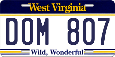 WV license plate DOM807