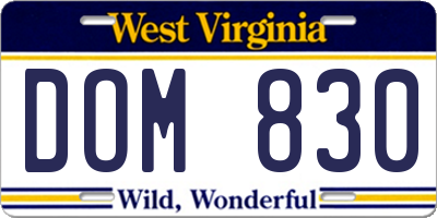 WV license plate DOM830
