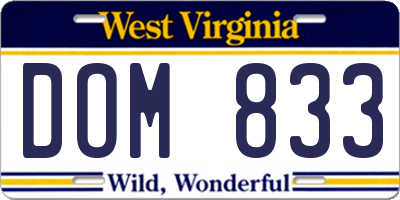 WV license plate DOM833