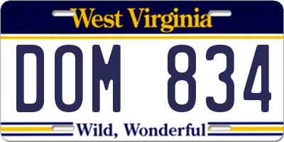 WV license plate DOM834
