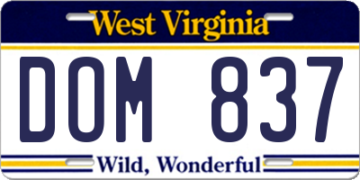 WV license plate DOM837