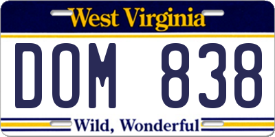WV license plate DOM838
