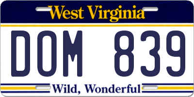 WV license plate DOM839