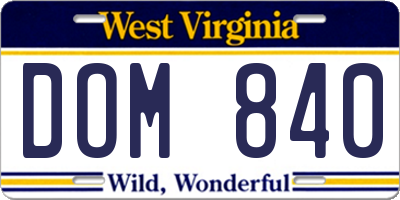 WV license plate DOM840