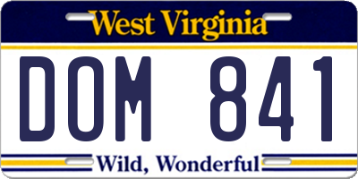 WV license plate DOM841