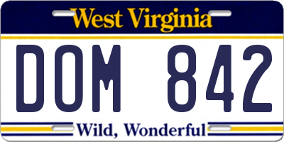 WV license plate DOM842