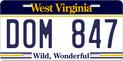 WV license plate DOM847