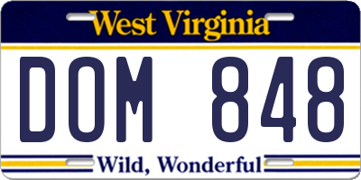 WV license plate DOM848