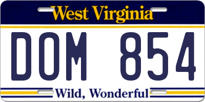 WV license plate DOM854