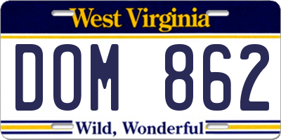 WV license plate DOM862