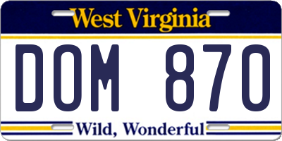 WV license plate DOM870