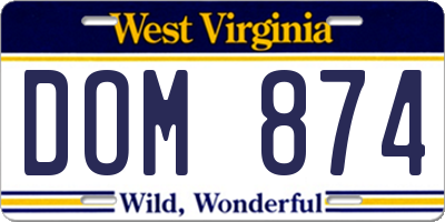 WV license plate DOM874