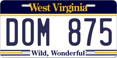 WV license plate DOM875