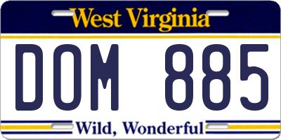 WV license plate DOM885
