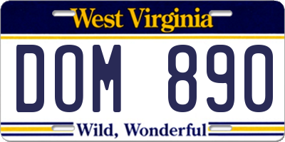 WV license plate DOM890