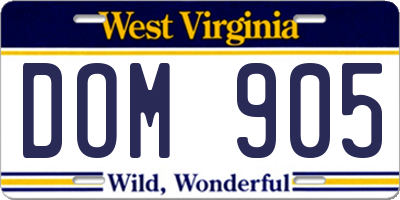 WV license plate DOM905