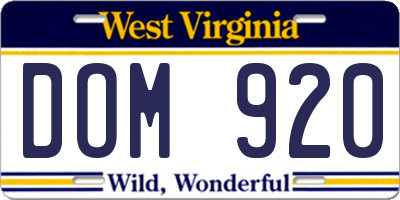 WV license plate DOM920