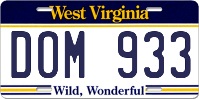 WV license plate DOM933