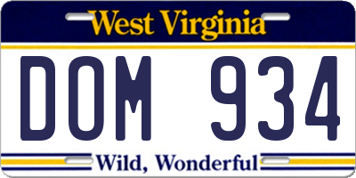 WV license plate DOM934