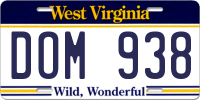 WV license plate DOM938