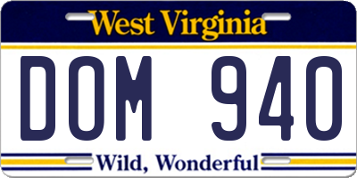 WV license plate DOM940