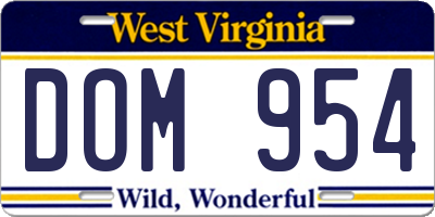 WV license plate DOM954