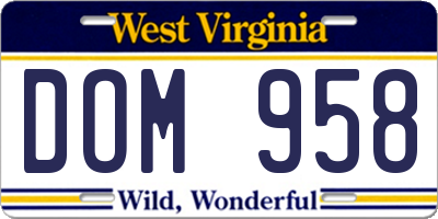 WV license plate DOM958