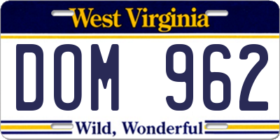 WV license plate DOM962