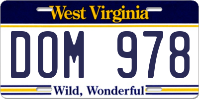 WV license plate DOM978