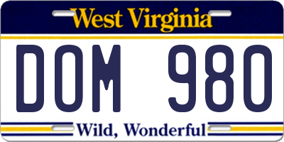 WV license plate DOM980