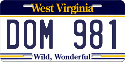 WV license plate DOM981
