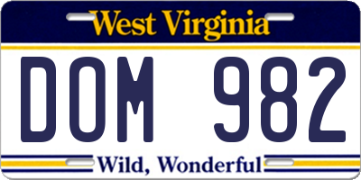 WV license plate DOM982