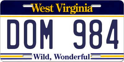 WV license plate DOM984