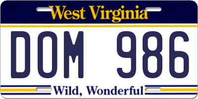 WV license plate DOM986
