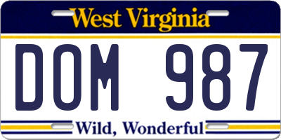 WV license plate DOM987