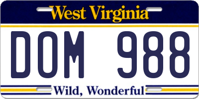 WV license plate DOM988