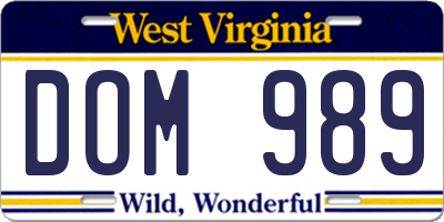 WV license plate DOM989