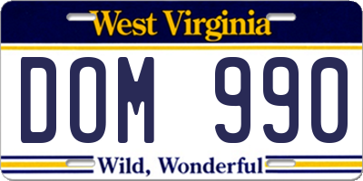 WV license plate DOM990