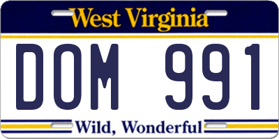 WV license plate DOM991
