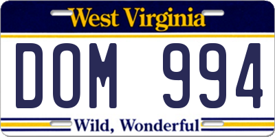 WV license plate DOM994